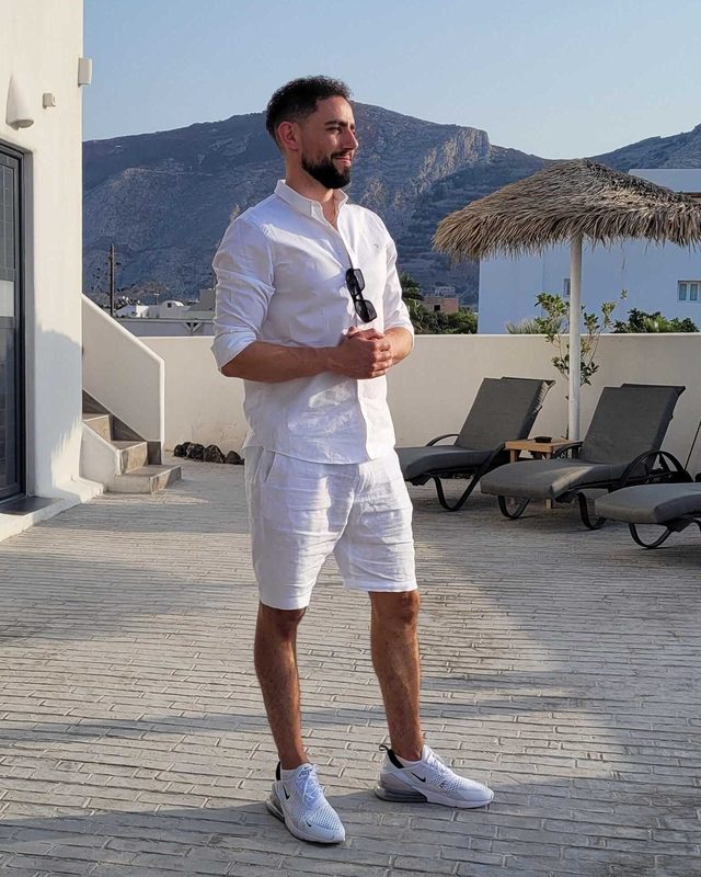 Elan Darcy, known as Coach Elan, on holiday in Santorini, Greece